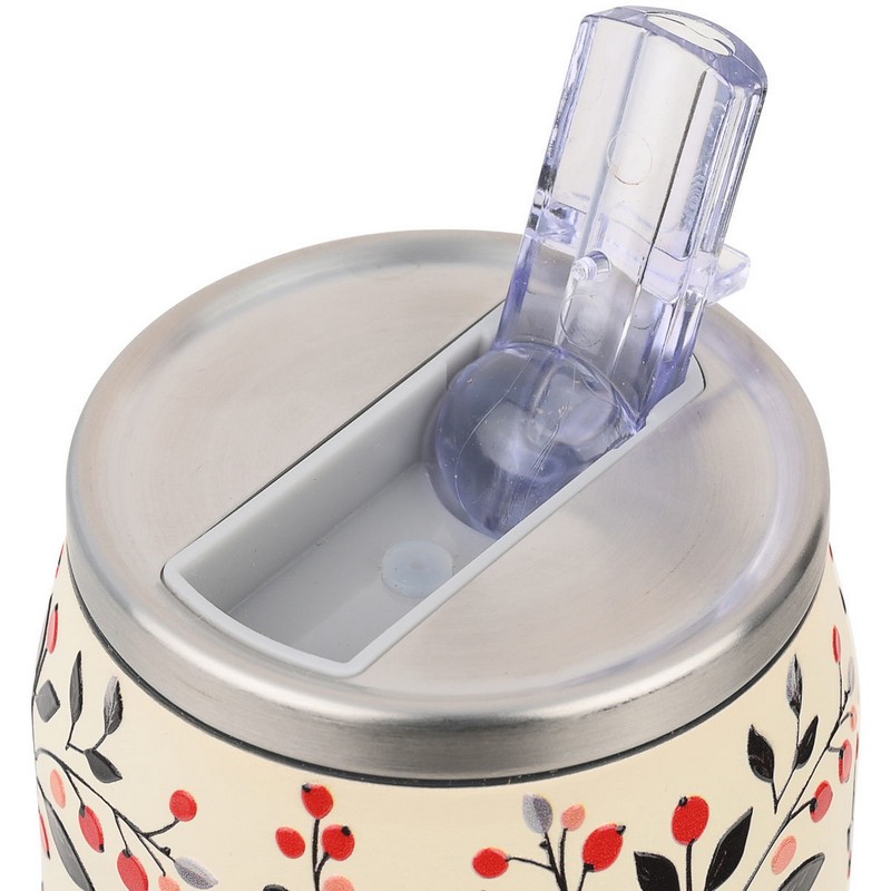 Borraccia termica 500 ml a forma di lattina in acciaio con cannuccia, decorata con foglie e bacche, utilissima idea regalo per la vita quotidiana