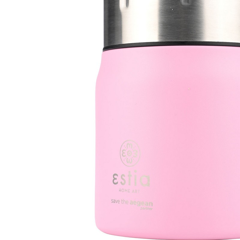 Portapranzo termico in acciaio inossidabile rosa con cucchiaio pieghevole nel coperchio, capacità 500 ml