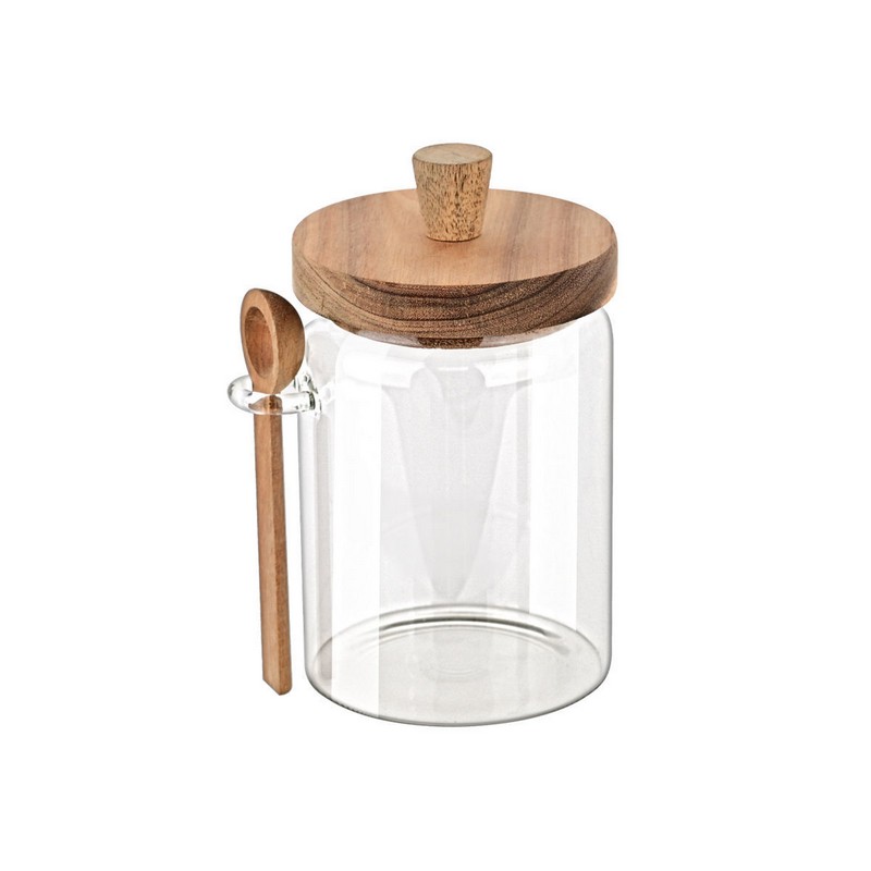 Barattolo in vetro borosilicato con coperchio e cucchiaino in legno di acacia, capacità 850 ml
