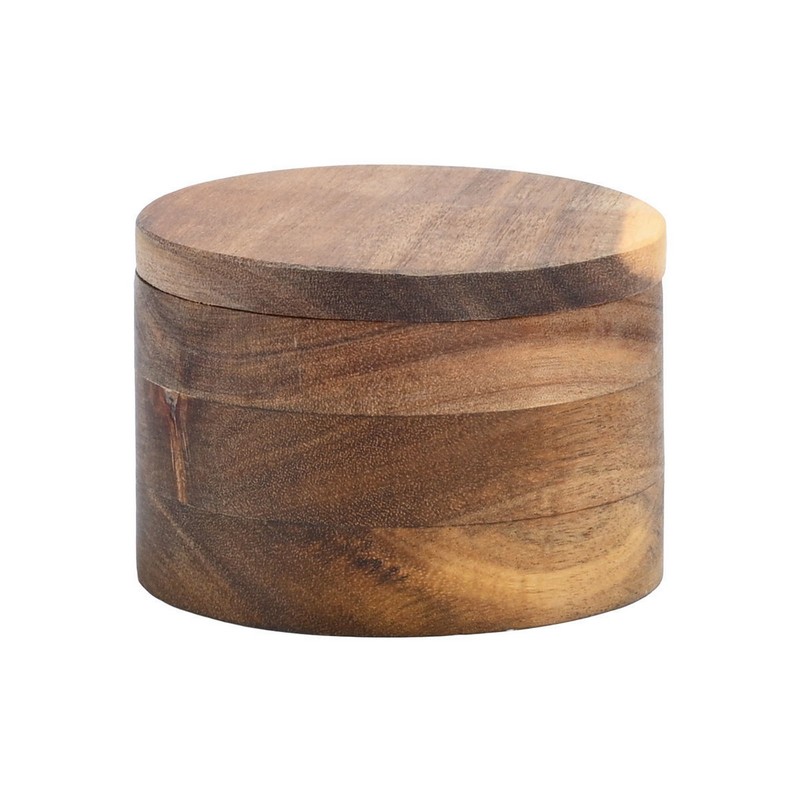 Barattolo per spezie diviso in 2 scomparti con coperchio e cucchiaino, il tutto in legno di acacia