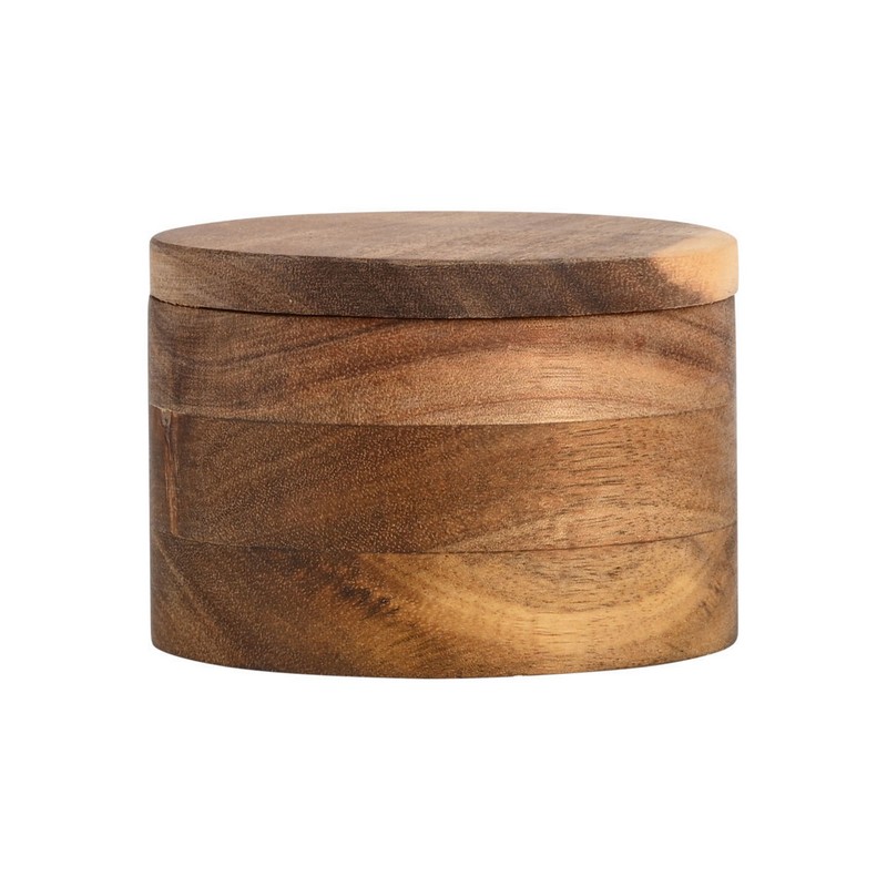 Barattolo per spezie diviso in 2 scomparti con coperchio e cucchiaino, il tutto in legno di acacia