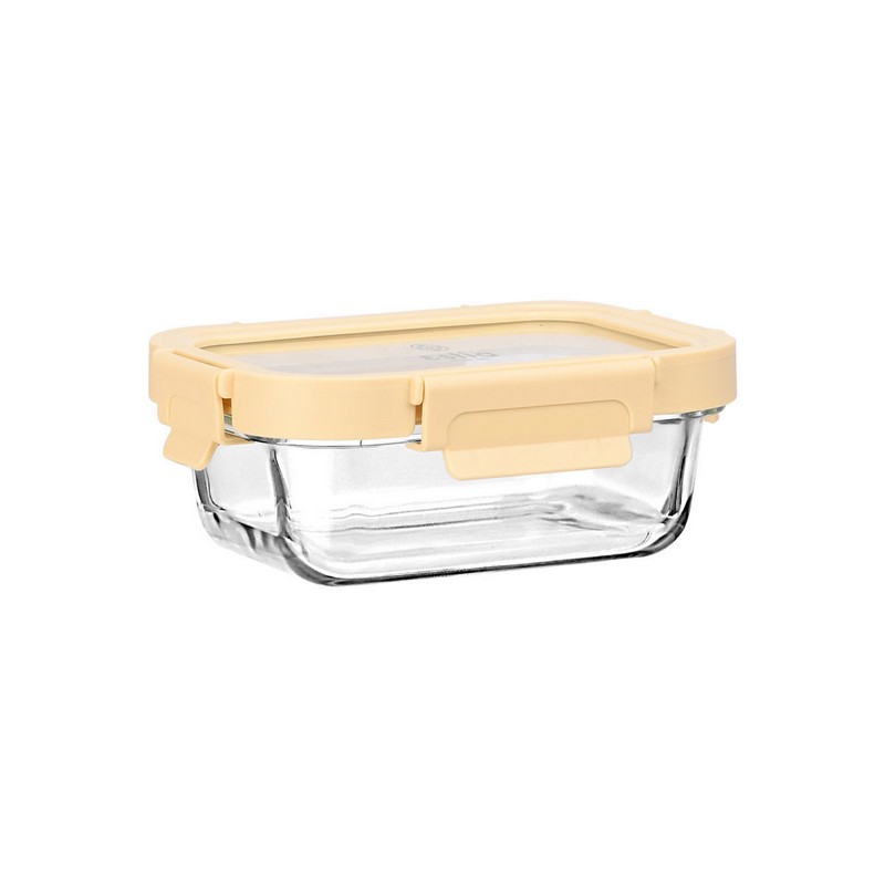 Contenitore per alimenti in vetro borosilicato con coperchio ermetico color avorio, capacità 370 ml
