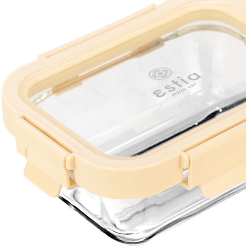 Contenitore per alimenti in vetro borosilicato con coperchio ermetico color avorio, capacità 370 ml