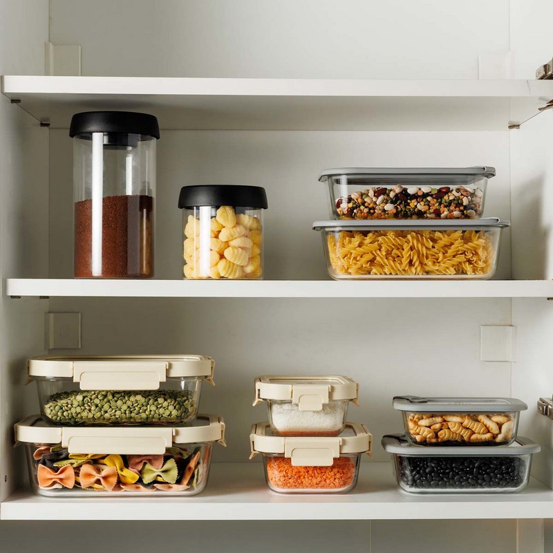 Contenitore per alimenti in vetro borosilicato con coperchio ermetico color avorio, capacità 1520 ml