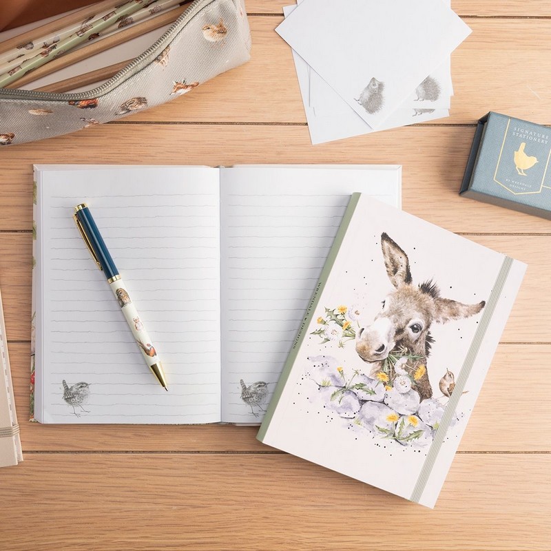 Quaderno dimensione B6 decorato con asino, con elastico per tenerlo chiuso