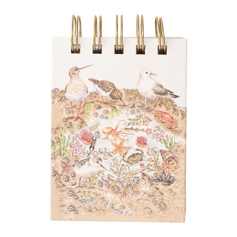 Taccuino da campo con rilegatura a spirale decorato con animali del mare, con pagine sia bianche che a righe ed elastico per tenerlo chiuso