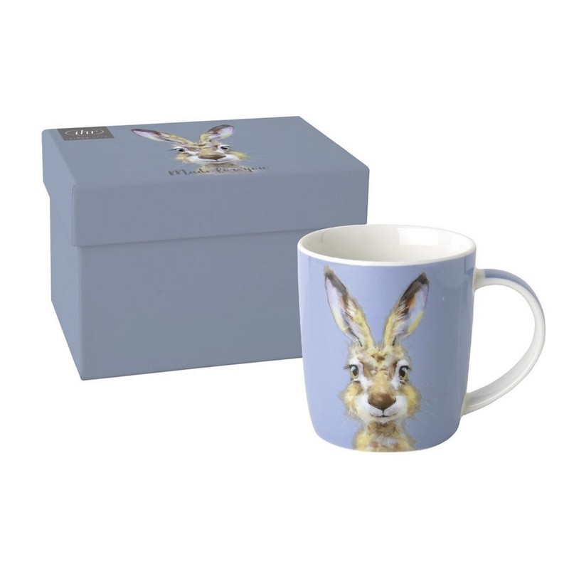 Tazza mug in ceramica decorata con lepre in scatola regalo con decoro abbinato