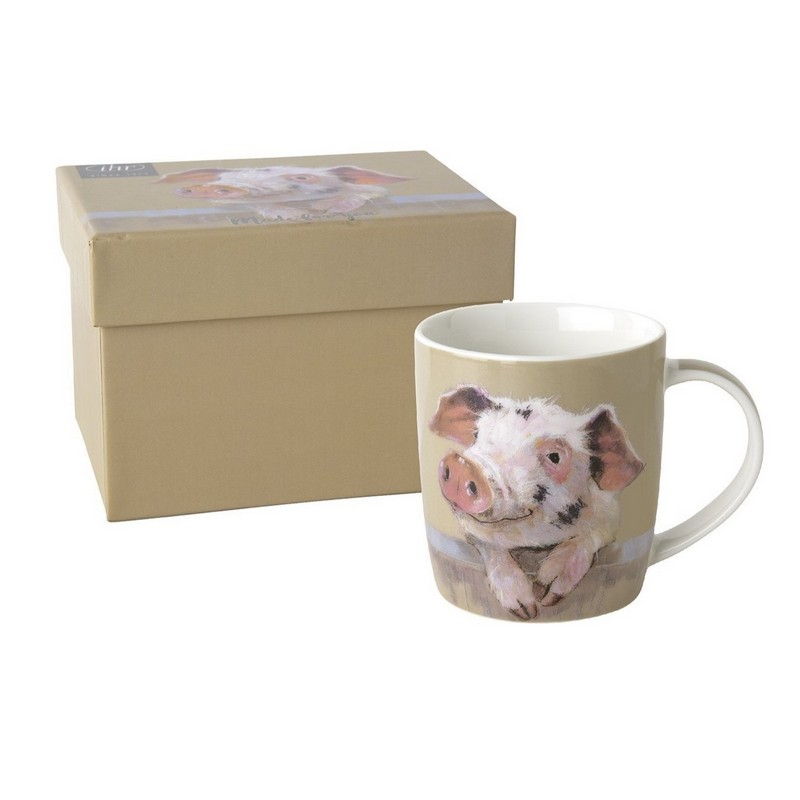 Tazza mug in ceramica decorata con maiale in scatola regalo con decoro abbinato