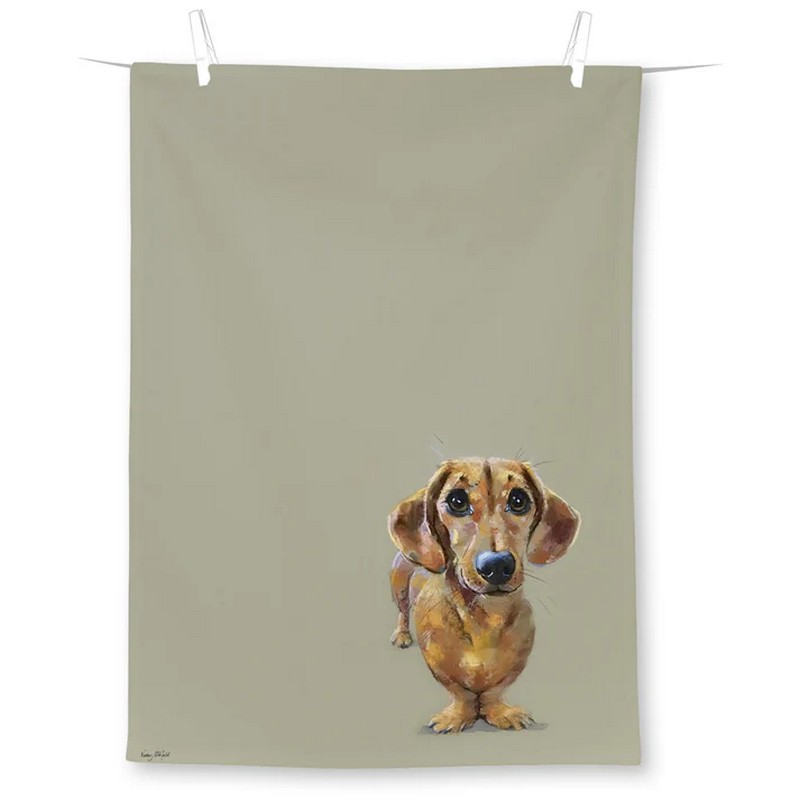 Strofinaccio da cucina in cotone decorato con bassotto su fondo verde