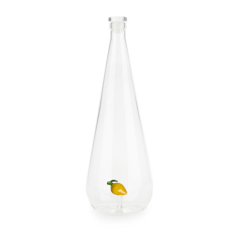 Bottiglia in vetro borosilicato con tappo e decoro interno fatto a mano a forma di limone