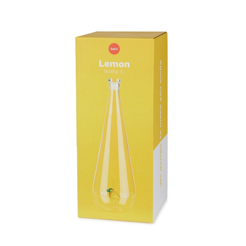 Bottiglia in vetro borosilicato con tappo e decoro interno fatto a mano a forma di limone