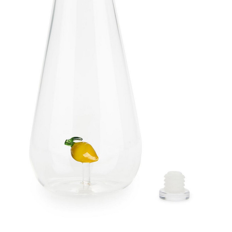 Bottiglia in vetro borosilicato con tappo e decoro interno fatto a mano a forma di limone