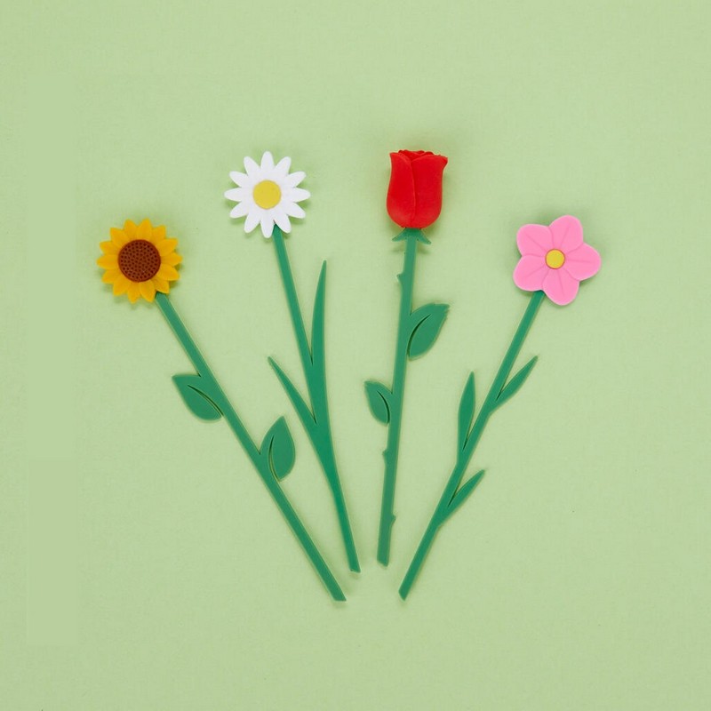 Segnalibro a forma di fiore in scatola con dedica e significato dei fiori, in 4 varianti assortite: girasole, tulipano, margherita e rosa selvatica