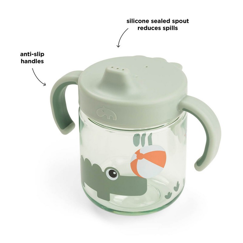 Tazza per bambini con beccuccio e manici decorata con coccodrillo