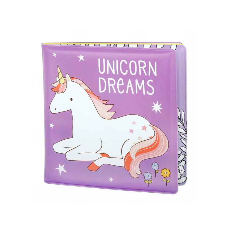 Libro magico da bagno a tema unicorni, che si colora a contatto con l'acqua