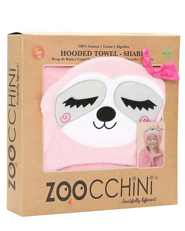 Accappatoio per bambini rosa con cappuccio a forma di bradipo