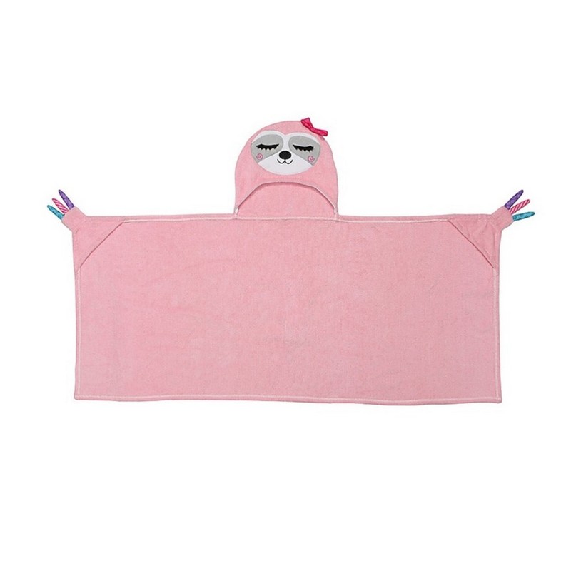 Accappatoio per bambini rosa con cappuccio a forma di bradipo
