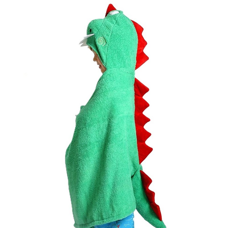 Accappatoio per bambini verde con cappuccio a forma di dinosauro