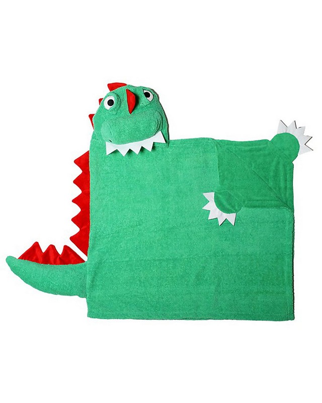 Accappatoio per bambini verde con cappuccio a forma di dinosauro