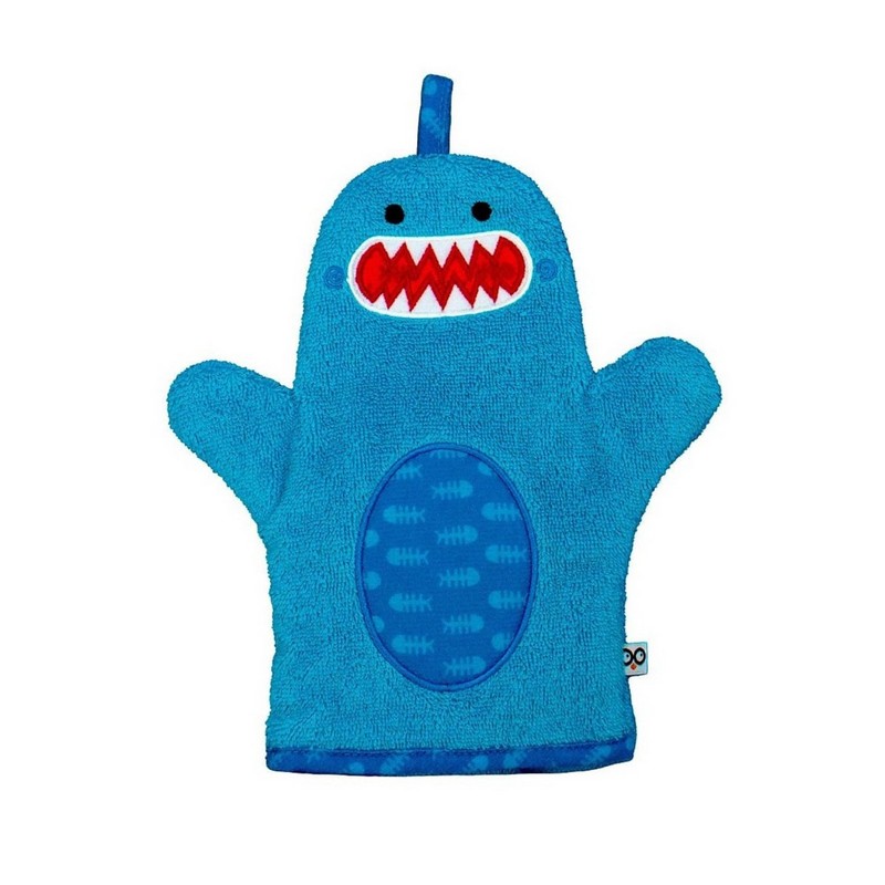 Guanto da bagno a forma di squalo azzurro