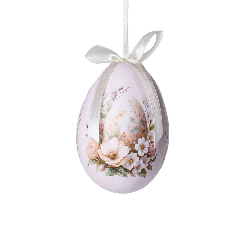 Uovo di Pasqua in cartapesta da appendere decorato con uovo e fiori