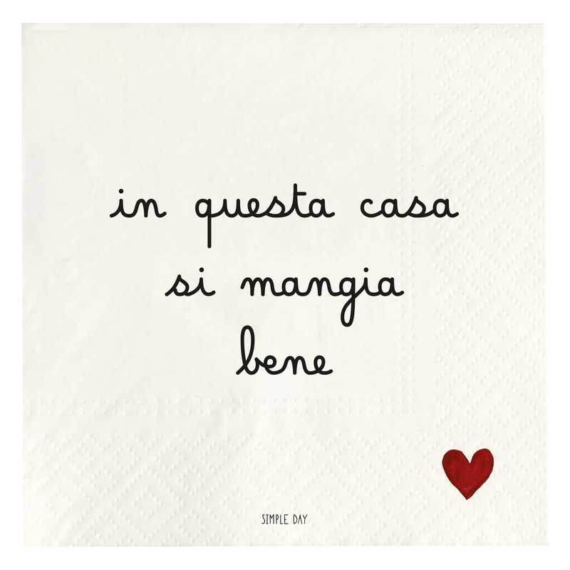Set 20 tovaglioli di carta decorati con cuore e scritta “In questa casa si mangia bene