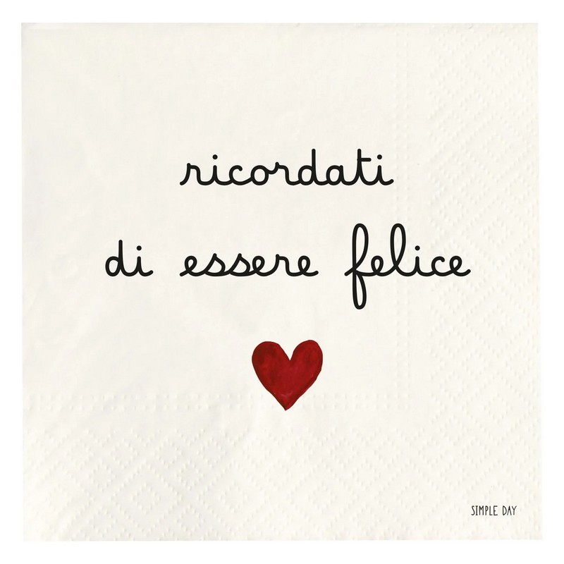 Set 20 tovaglioli di carta decorati con cuore e scritta “Ricordati di essere felice