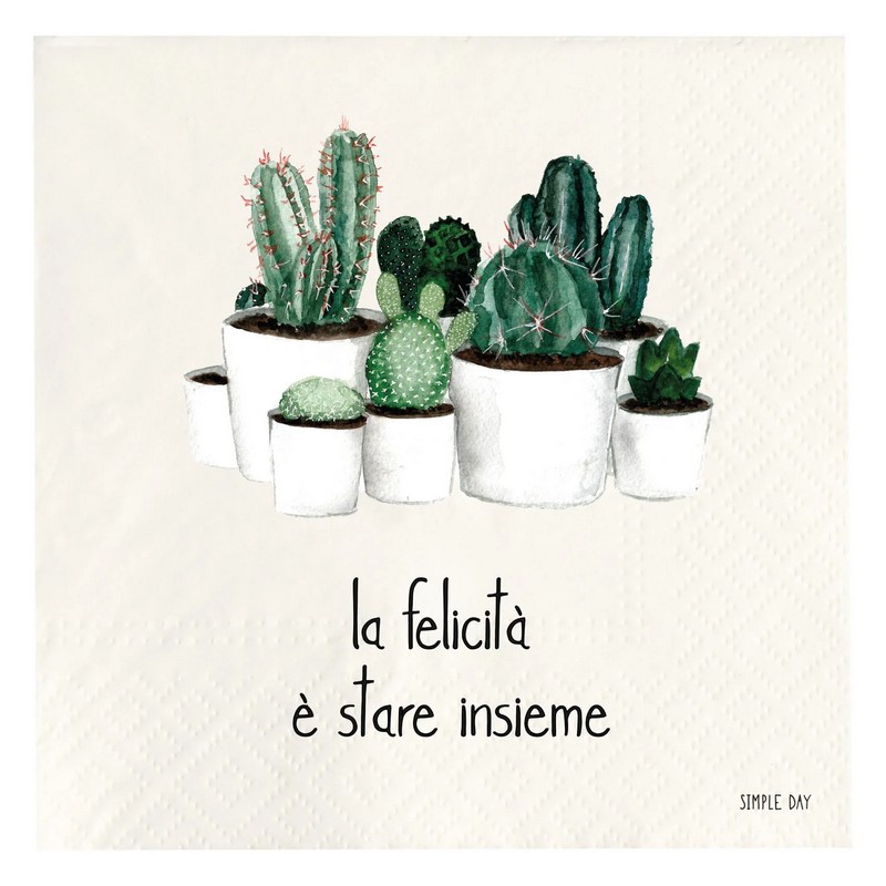 Set 20 tovaglioli di carta decorati con cactus e scritta “La felicità è stare insieme
