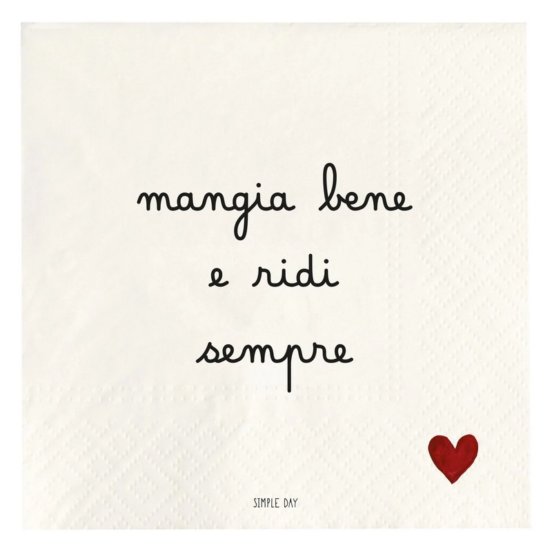 Set 20 tovaglioli di carta decorati con cuore e scritta “Mangia bene e ridi sempre