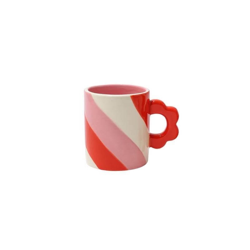 Set 2 tazzine da caffè in ceramica dipinte a mano con manici a forma di fiore