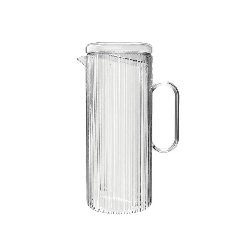 Caraffa per l'acqua in vetro trasparente a righe verticali con coperchio da 1.2 litri di capacità