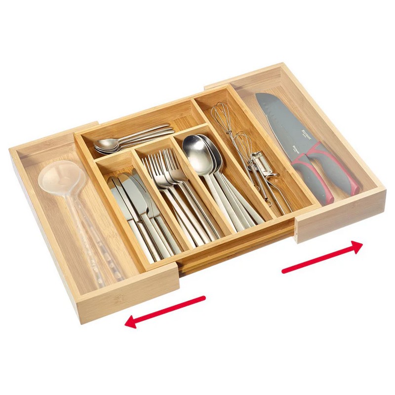 Portaposate da cassetto allungabile da 7 scomparti, realizzato in bambù