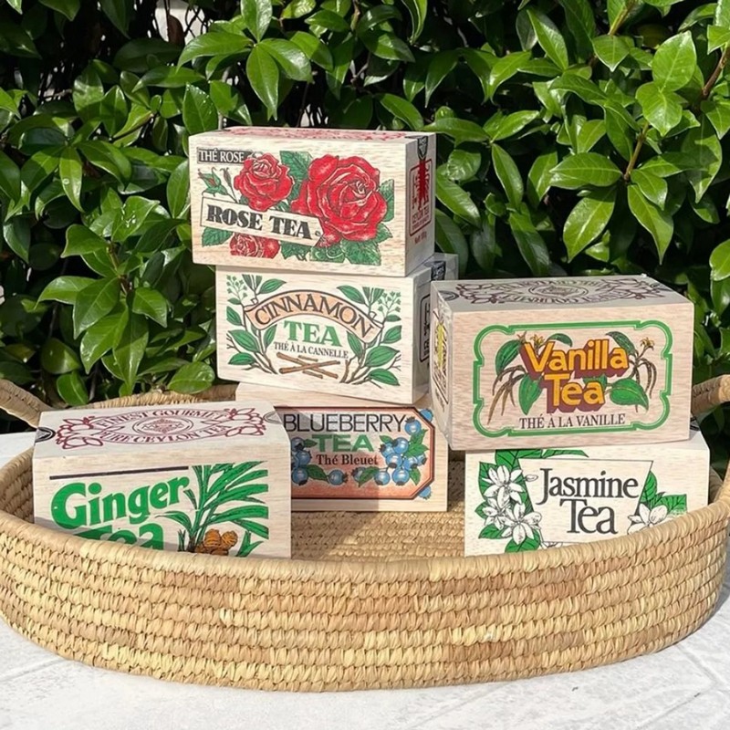 Tè in foglie alla vaniglia contenuto in cofanetto di legno, un'elegante idea regalo per donna, uomo e tutta la famiglia