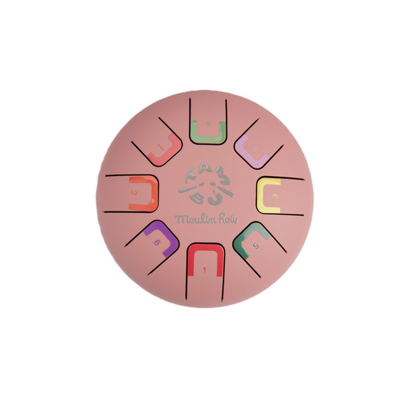 Tamburo a lingue in metallo (steel tongue drums) piccolo di colore rosa, include bacchette, libretto con canzoni e borsa per il trasporto - una fantastica idea regalo per bambini!