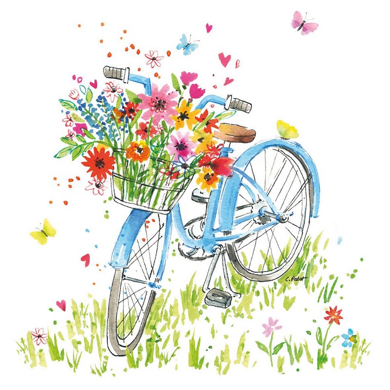 Set 20 tovaglioli di carta decorati con bicicletta con cestino di fiori