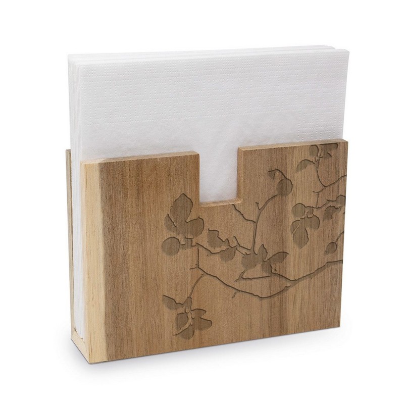 Portatovaglioli in legno decorato con ramo e foglie