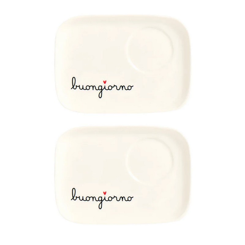 Set 2 piattini in ceramica per tazzine da caffè con cuore e scritta “Buongiorno”