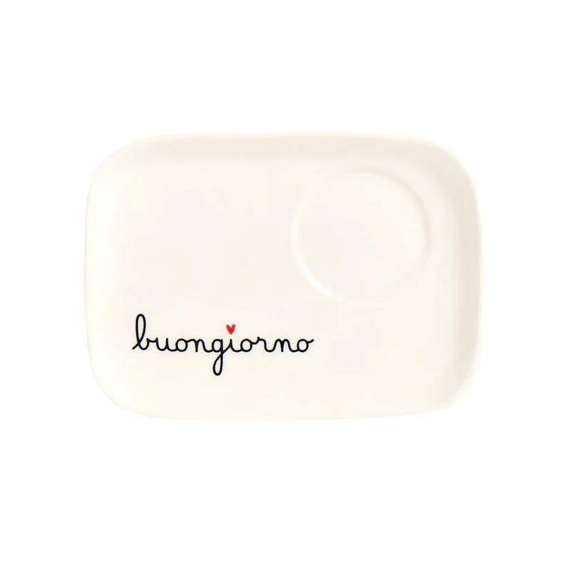Set 2 piattini in ceramica per tazzine da caffè con cuore e scritta “Buongiorno”