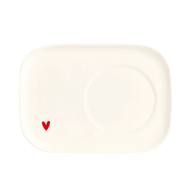 Piatto per tazza da colazione in ceramica bianca con cuore rosso