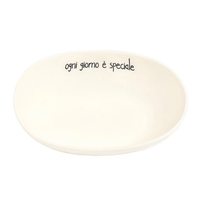 Ciotola ovale in ceramica bianca decorato con scritta “Ogni giorno è speciale”, utilizzabile anche come vassoio o centrotavola