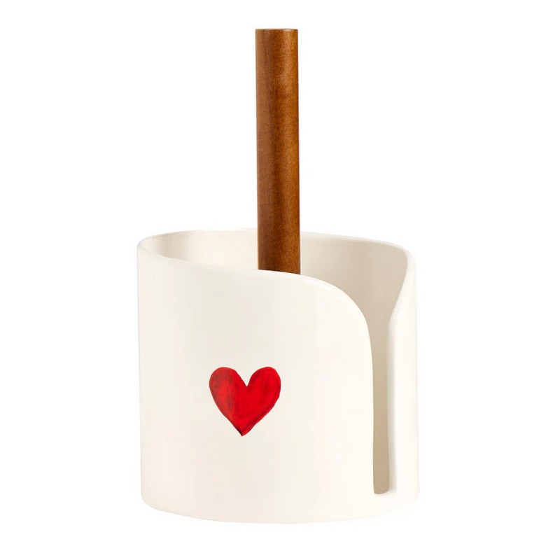 Portascottex in ceramica bianca e legno decorato con cuore rosso