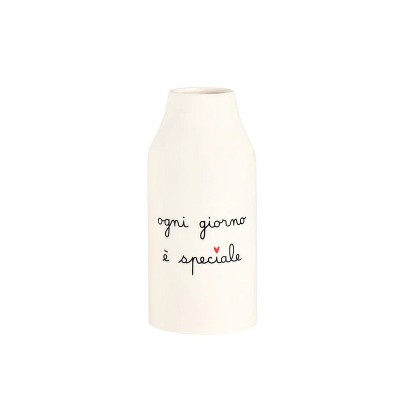 Vaso cilindrico in ceramica bianca con scritta “Ogni giorno è speciale”