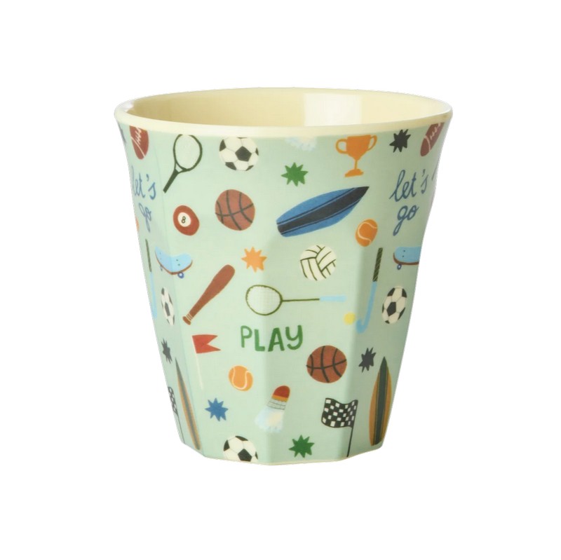 Bicchiere acqua in melamina decorato con disegni a tema sport vari