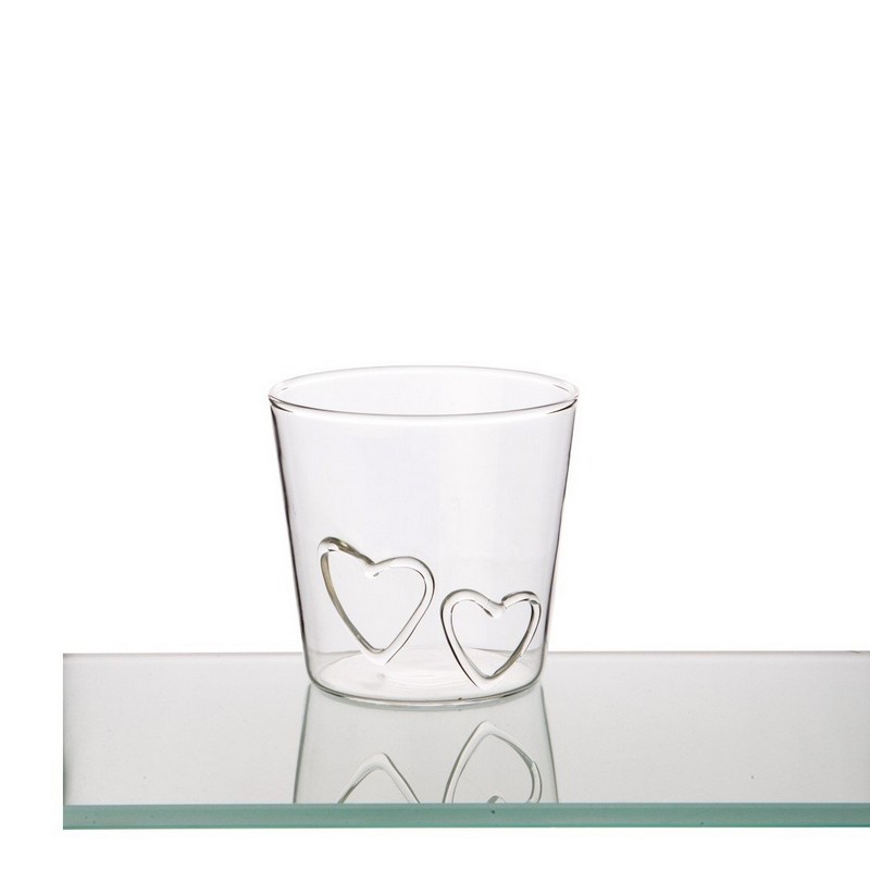 Set 2 bicchieri in vetro trasparente decorati con cuori