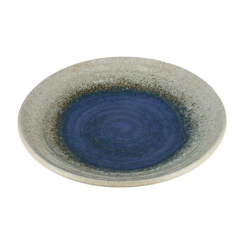 Piatto giapponese color crema con interno blu, fatto in Giappone