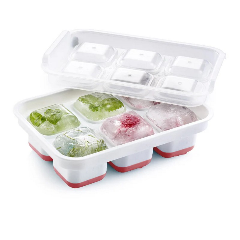 Forma per ghiaccio da 6 cubi con coperchio e vaschetta flessibile