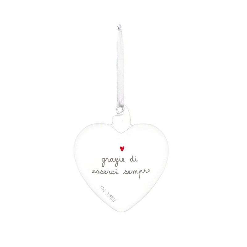 Cuore in vetro borosilicato da appendere con scritta 