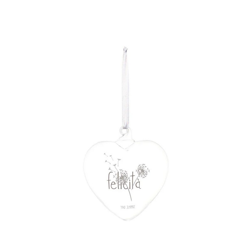 Cuore in vetro borosilicato da appendere con scritta “Felicità