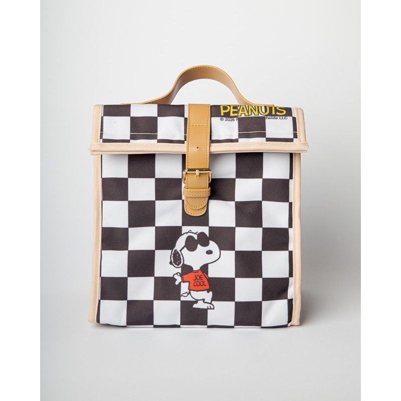 Borsa termica decorata con Snoopy a quadretti bianchi e neri