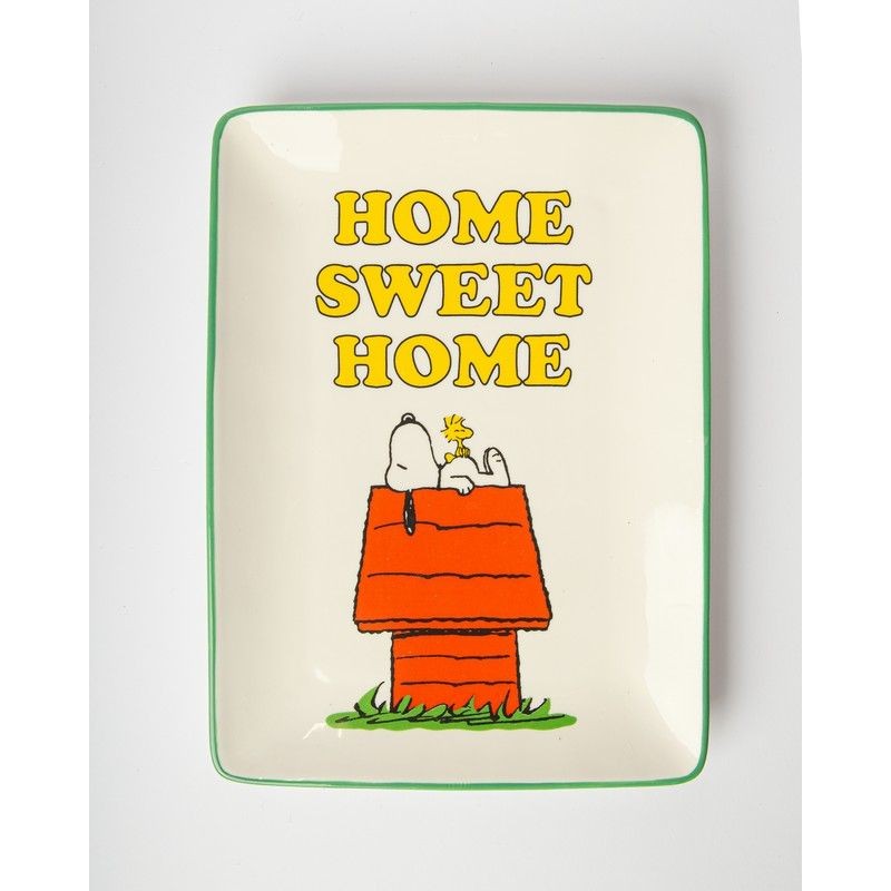Vassoio in ceramica decorato con Snoopy e scritta 